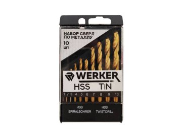 Сверла по металлу ц/х HSS-TiN наб 10шт 1,0-10,0мм WERKER