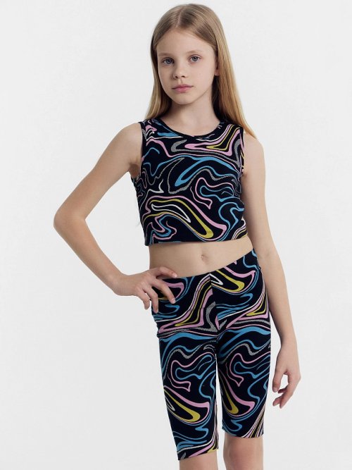 Топ для девочек в черном цвете с принтом "линиии", фото 1 из 6