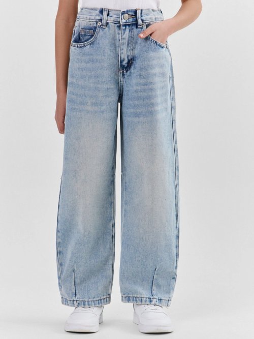 Джинсы для девочек barrel fit голубые, фото 2 из 10