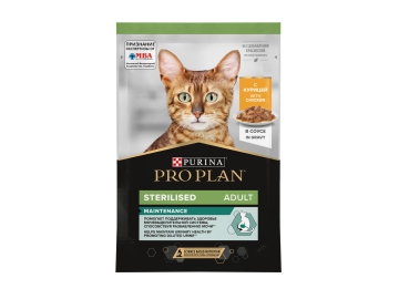 Пауч Purina Pro Plan для взрослых кошек после стерилизации/кастрации, кусочки в соусе с курицей, 85 г
