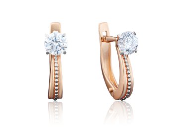 Серьги с английским замком Platina Jewelry, красное золото 585 проба, вставка фианит