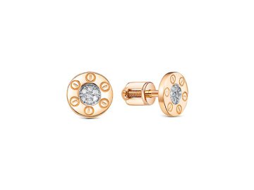 Серьги пусеты RoseGrace, красное золото 585 проба, вставка бриллиант