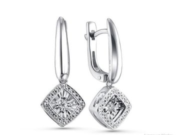 Серьги длинные Grigoriev, белое золото 585 проба, вставка бриллиант