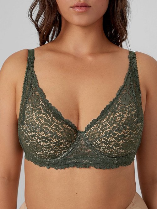 Бюстгальтер женский зеленый с кружевом, фото 1 из 21