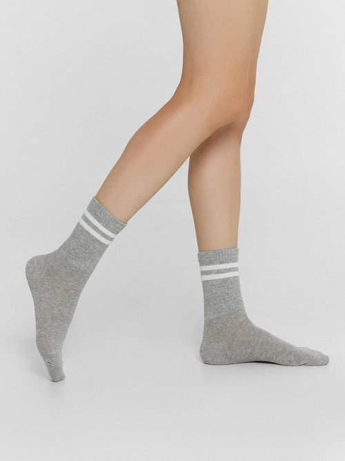 Носки женские серые с контрастными полосками, фото 1 из 12