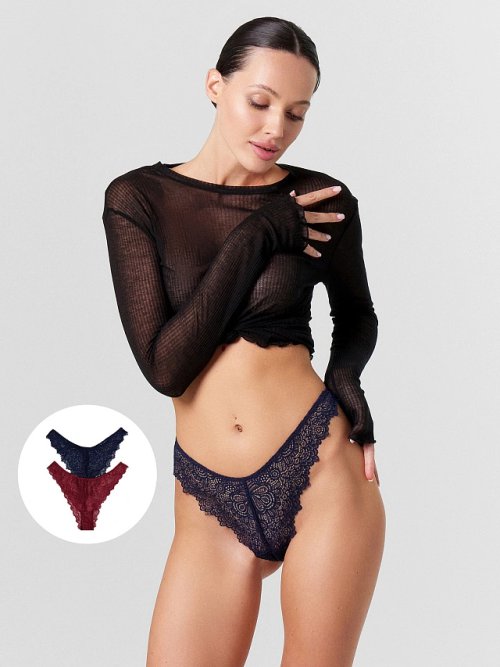 Трусы женские слипы мультипак (2 шт.) в темно-синем цвете, фото 1 из 20