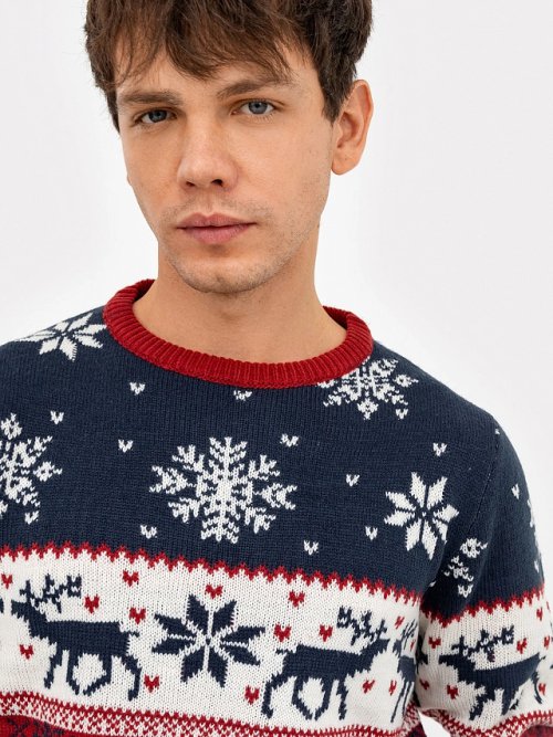 Джемпер мужской новогодний в сине-красном цвете, фото 5 из 5