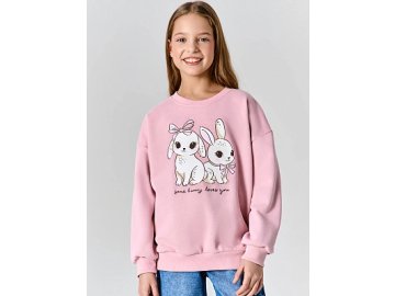 Свитшот для девочек розовый с надписью "Some bunny loves you"