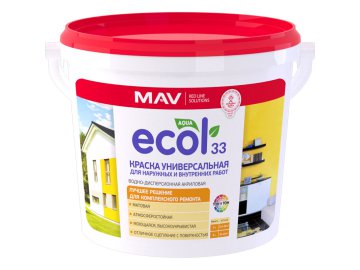 Краска ECOL 33 универсальная для наружных и внутренних работ (ВД-АК-1033) белая матовая  5л (7,0 кг)