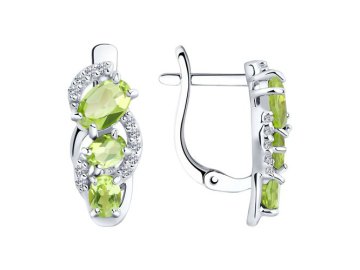 Серьги с английским замком SOKOLOV, серебро 925 проба, вставка фианит/хризолит