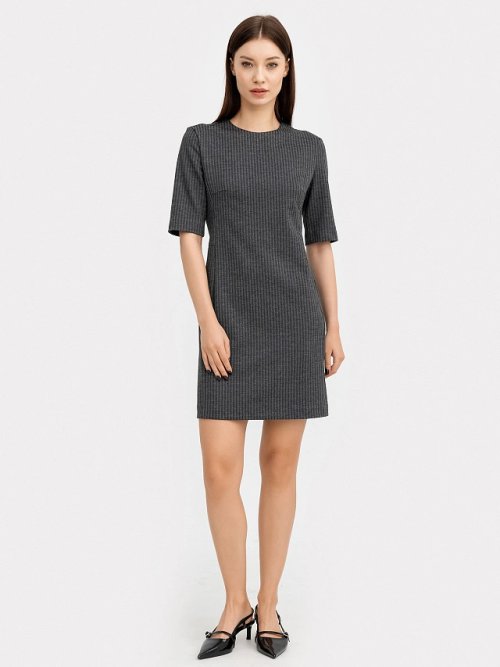 Платье женское серое с паттерном "елочка", фото 4 из 8