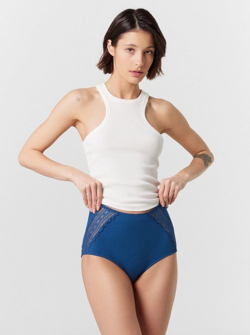 ТРУСЫ ЖЕНСКИЕ СИНИЕ С КРУЖЕВНЫМИ ВСТАВКАМИ, фото 1 из 24