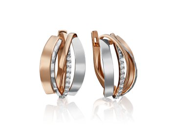 Серьги с английским замком Platina Jewelry, комбинированное золото 585 проба, вставка фианит