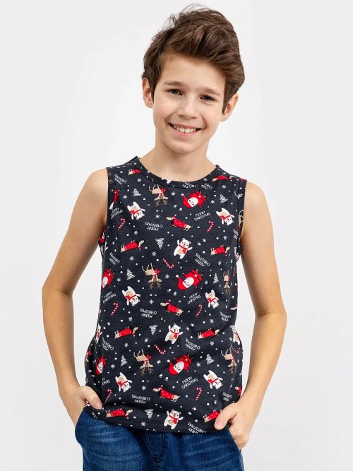 Набор хлопковых маек (2 шт.) в расцветках "новый год на графите" и "серый меланж", фото 2 из 5