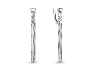 Серьги длинные Aquamarine, серебро 925 проба, вставка фианит