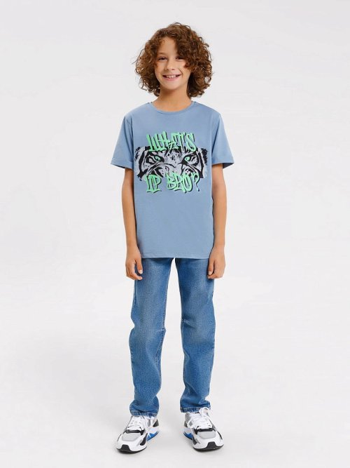 Футболка для мальчика в синем оттенке с печатью, фото 2 из 4