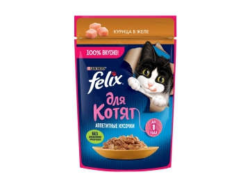 Пауч Felix для котят, кусочки в желе с курицей, Аппетитные кусочки, 75 г Зообазар