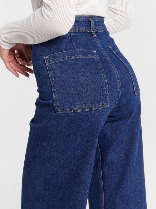 Брюки женские джинсовые wide leg fit в темно-синем цвете, фото 7 из 8