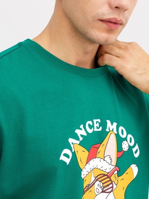 Футболка мужская зеленая с надписью "Dance mood", фото 4 из 14