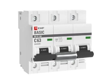 Выключатель автоматический EKF Basic ВА 47-100 3P 63А (C) 10kA