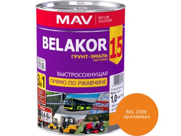 Грунт-эмаль BELAKOR 15 прямо по ржавчине 3 в 1 быстросохнущая RAL 2008 (оранжевая) матовая  1л (1кг)