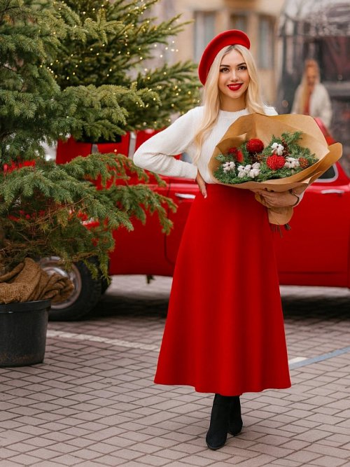 Юбка женская в клюквенно-красном цвете, фото 1 из 6