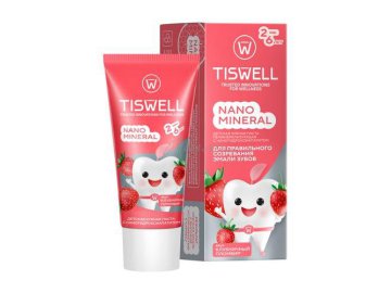 Паста зубная детская TISWELL Клубничный пломбир реминерализующая с наногидроксиапатитом, с 2 лет, 60 г