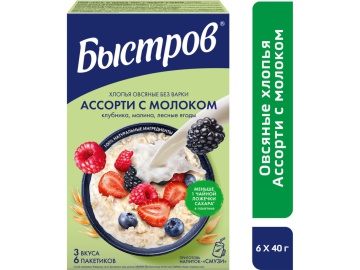 Хлопья "БЫСТРОВ" (ассорти с молоком)240г