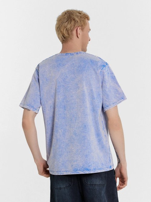 Футболка мужская голубая с обработкой эйсид и надписью "Savage", фото 2 из 5