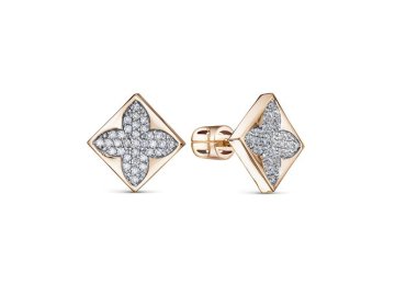 Серьги пусеты Berger, красное золото 585 проба, вставка фианит