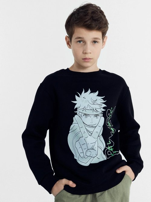 Джемпер для мальчиков черный с принтом аниме, фото 1 из 4