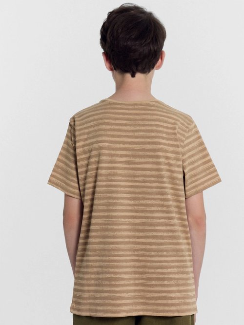 Футболка для мальчиков темно-бежевая в полоску, фото 4 из 5