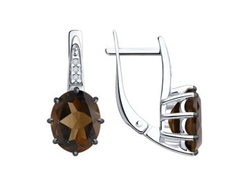 Серьги с английским замком Diamant, серебро 925 проба, вставка фианит/раухтопаз