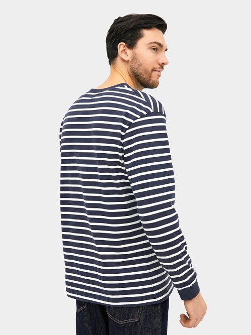 Лонгслив мужской молочный в синюю пооску, фото 3 из 5