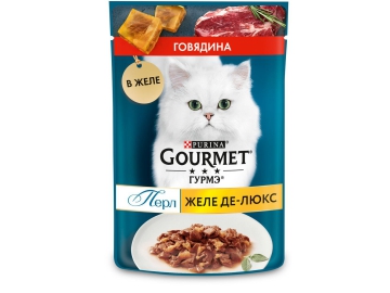 Пауч Гурмэ Перл Желе-Де-Люкс для кошек, с говядиной в желе, 75 г
