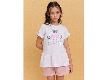 Блузка для девочек белая с принтом и надписью "see good in all things" Марк Формель