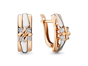 Серьги с английским замком Aquamarine, красное золото 585 проба, вставка фианит