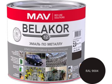 Эмаль BELAKOR 12 по металлу атмосферостойкая быстросохнущая RAL 9004 черная полуглянцевая 2,4л (2кг)