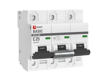 Выключатель автоматический EKF Basic ВА 47-100 3P 25А (C) 10kA