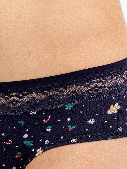 Трусы женские шортики темно-синие с принтом "новогодняя россыпь", фото 3 из 9