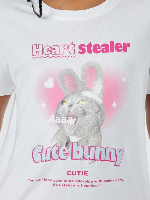 Футболка для девочек белая с принтом "cute bunny", фото 4 из 20