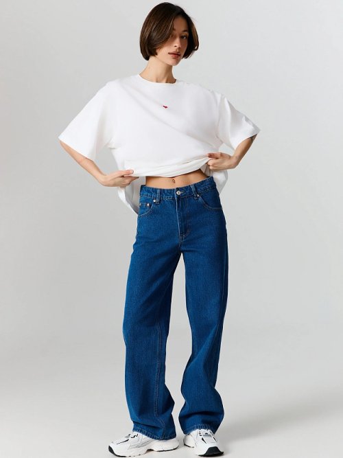 Джинсы женские wide leg темно-синие со средней посадкой, фото 1 из 13