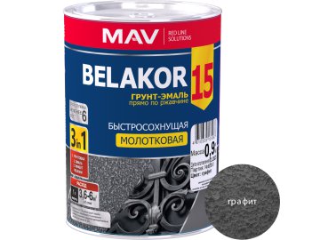 Грунт-эмаль BELAKOR 15 по ржавчине 3 в 1 молотковая графит 1,0л/0,9кг
