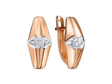 Серьги с английским замком, красное золото 585 проба, вставка фианит