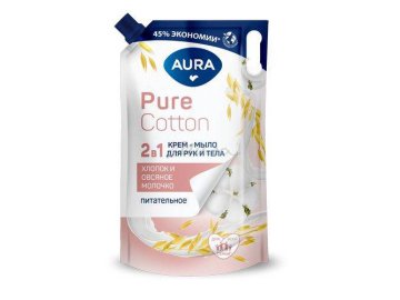 Крем-мыло для рук и тела AURA Pure Cotton Хлопок и овсяное молочко 2 в 1, 850 мл