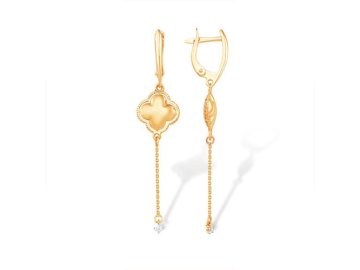 Серьги длинные 7 Карат, красное золото 585 проба, вставка фианит