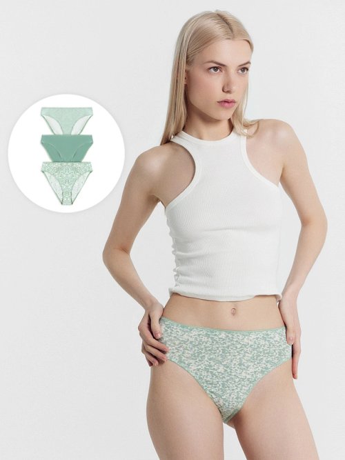 Трусы женские классические мультипак (3 шт.) в бежевом и зеленом цвете, фото 1 из 27