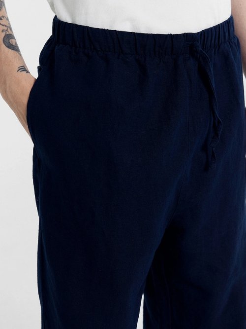 Брюки мужские темно-синие из хлопка и льна, фото 4 из 5