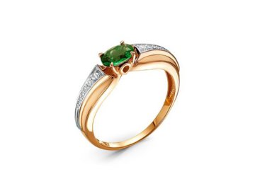 Кольцо декоративное RoseGrace, красное золото 585 проба, вставка бриллиант/изумруд
