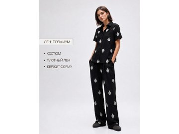 Комплект женский черный с узором льняной